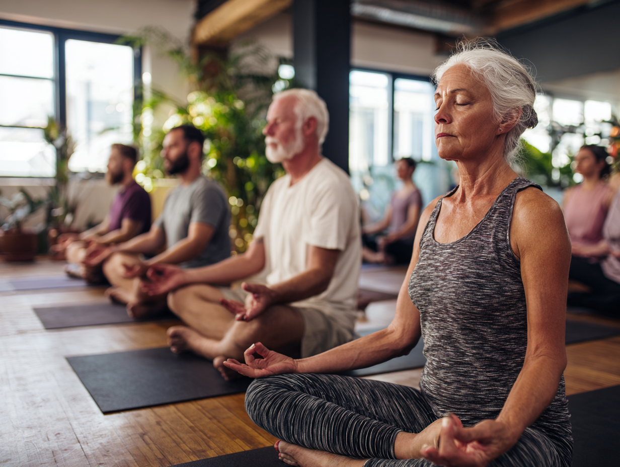 Мирна атмосфера йога-студії з природним освітленням